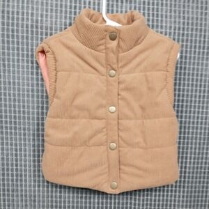 Forever Me Kids Puffer Vest Corduroy Snap Front Size 4 Tan